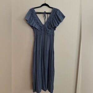 Anthropologie long blue silk dress XS